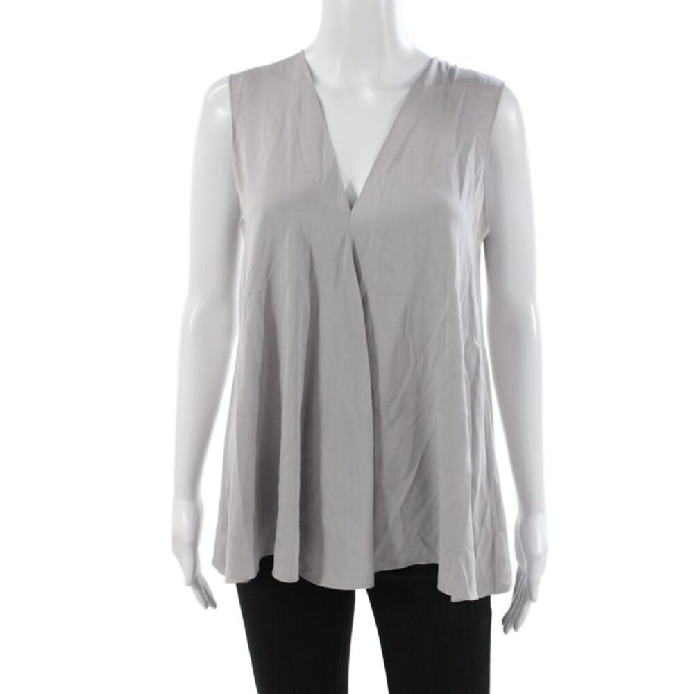 Theory Womens Basic V-Neck Silk Tank Gray Size M